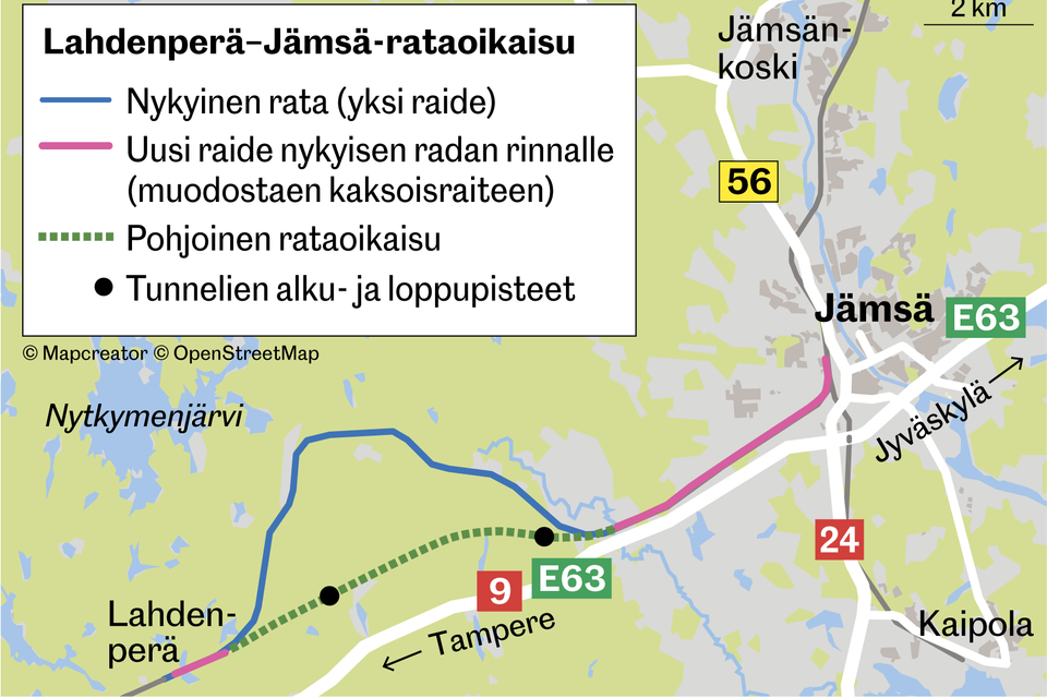 Jyväskylän ja Tampereen ratayhteyttä parantava oikaisu etenee valtuutukseen – kuvituskuva